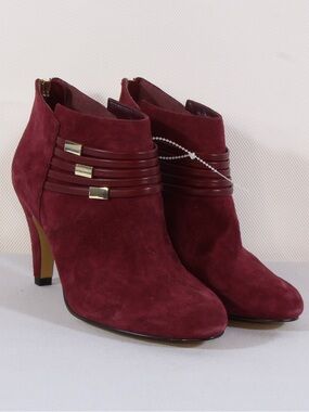 Bella Vita Women's Nerissa Burgundy Suede Ankle Booties with Gold Accent